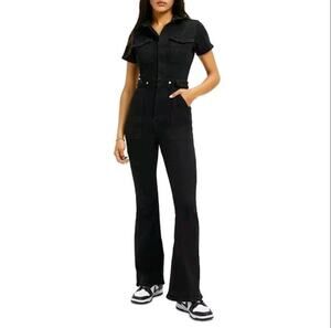 NWT Good American Fit For Success Black Denim Bootcut Jumpsuit Size S